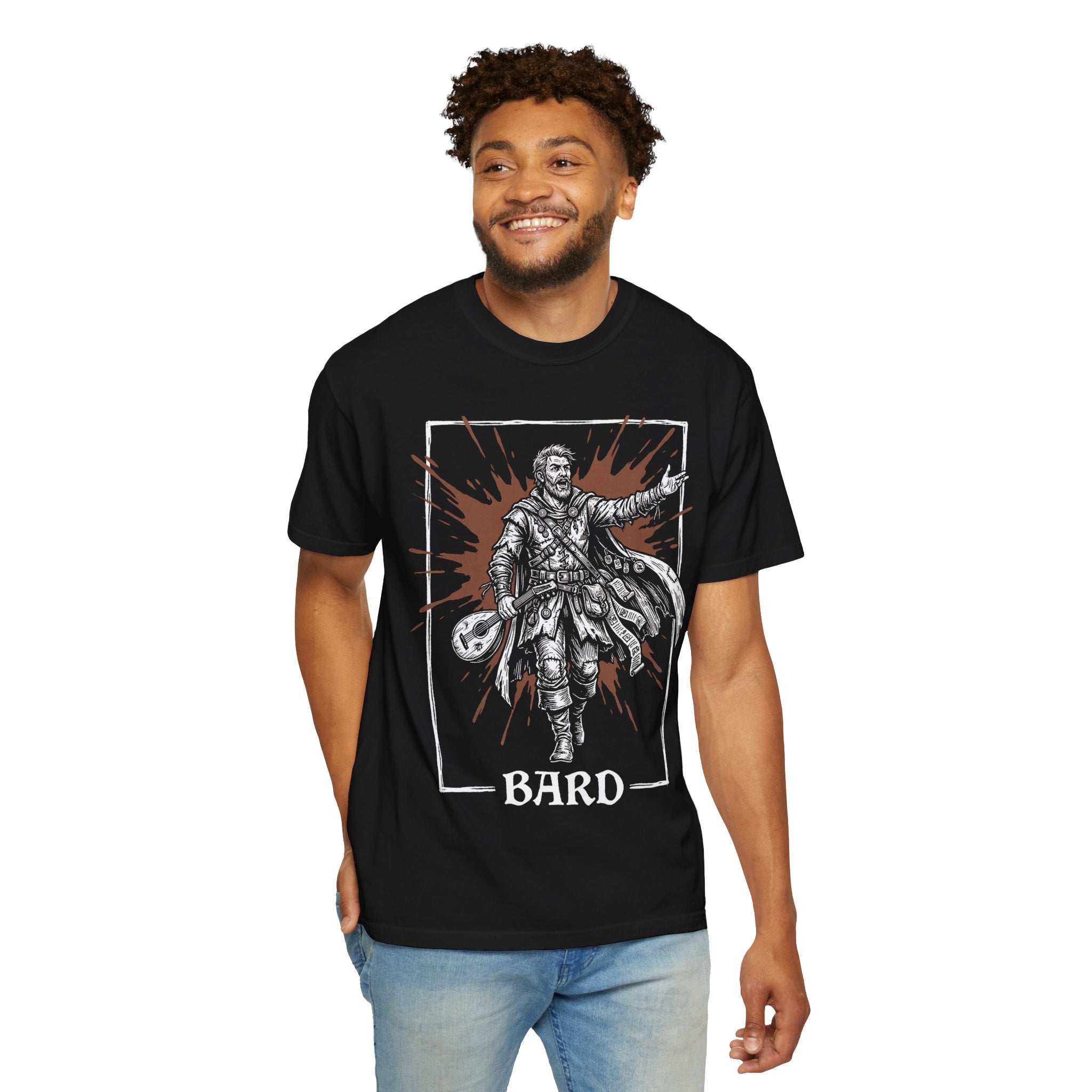 Bard Class T-Shirt | D&D Bardic Inspiration & Lute Gift | Unisex Comfort Colors® 1717 Male Design