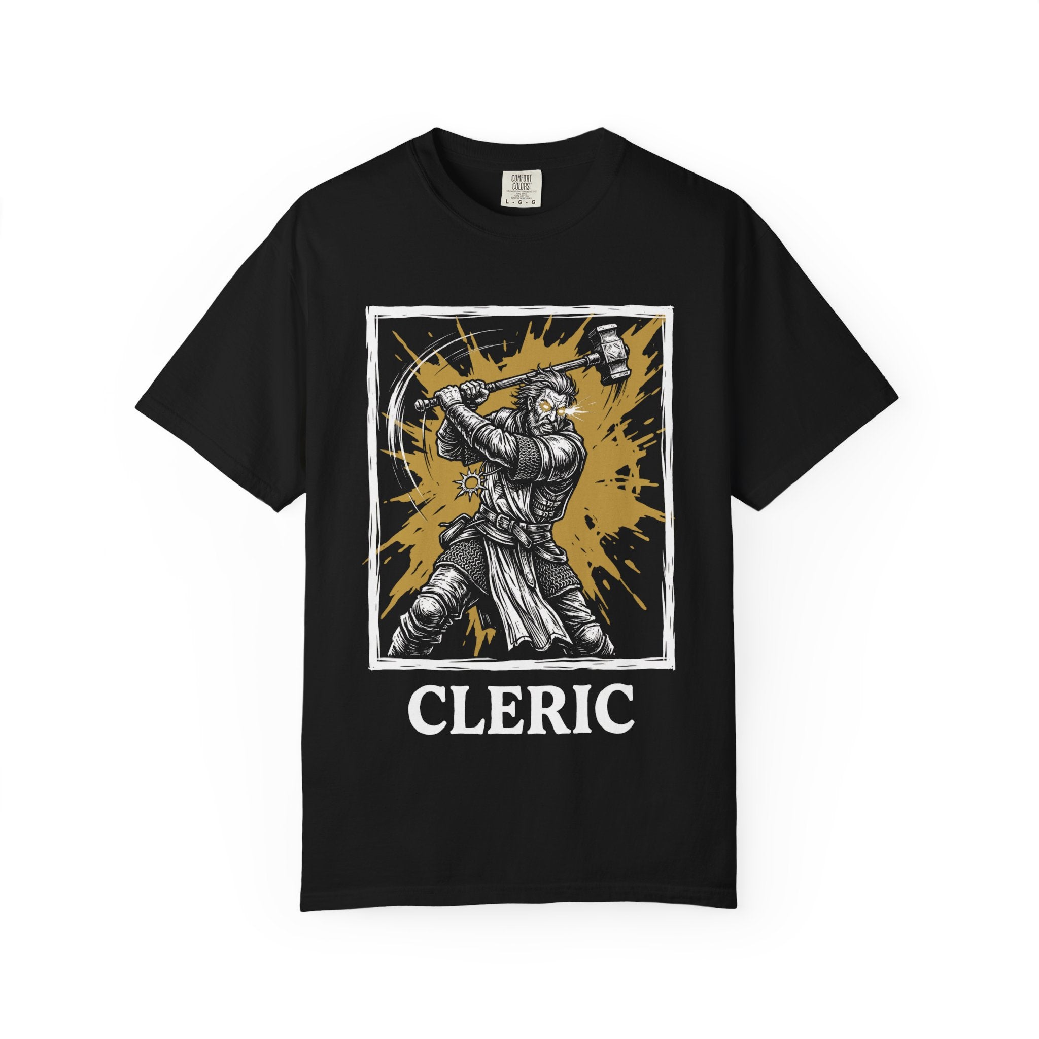 Cleric Class T-Shirt | D&D Divine Hammer & Healer Gift | Unisex Comfort Colors® 1717 Male Design