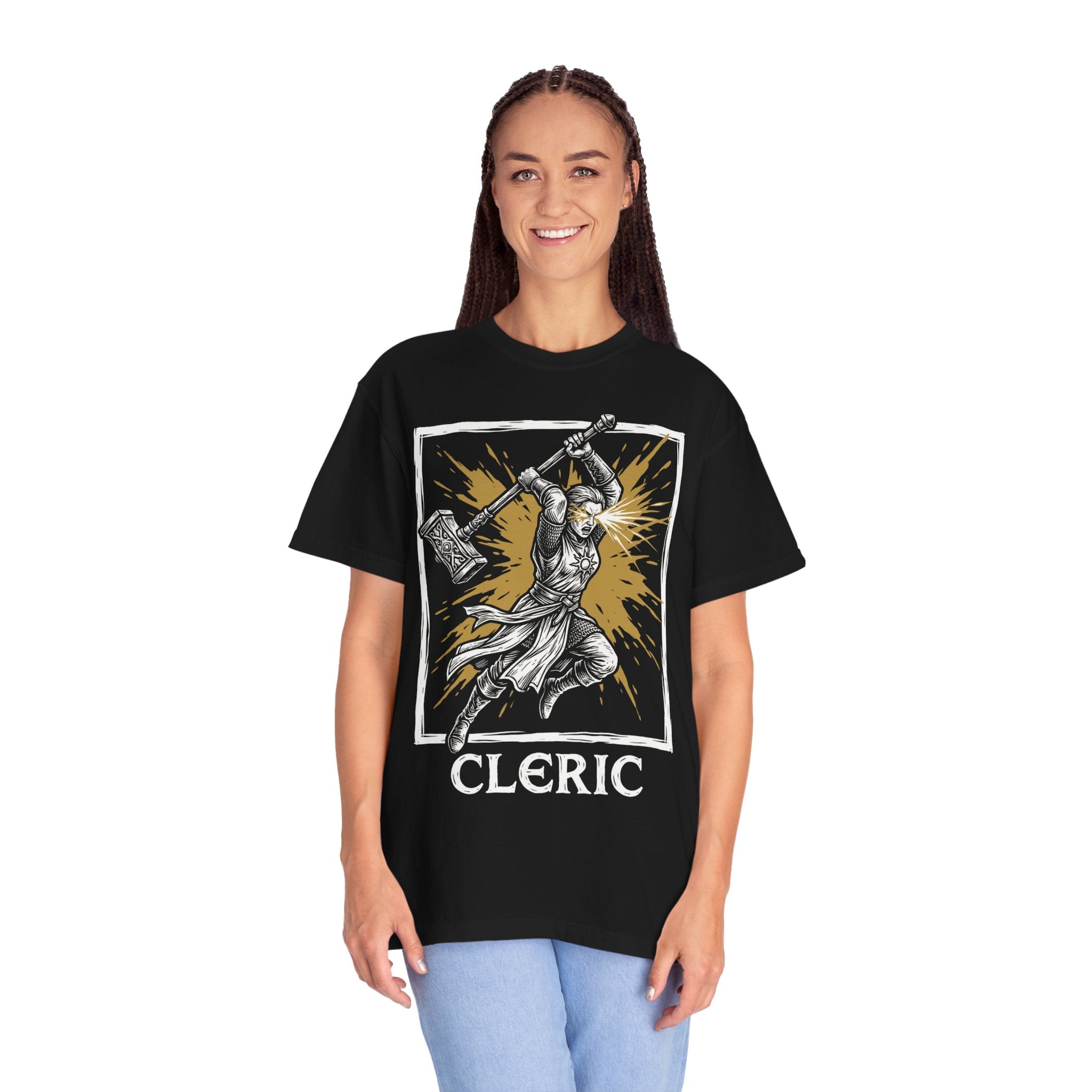 Cleric Class T-Shirt | D&D Divine Hammer & Healer Gift | Unisex Comfort Colors® 1717 Female Design