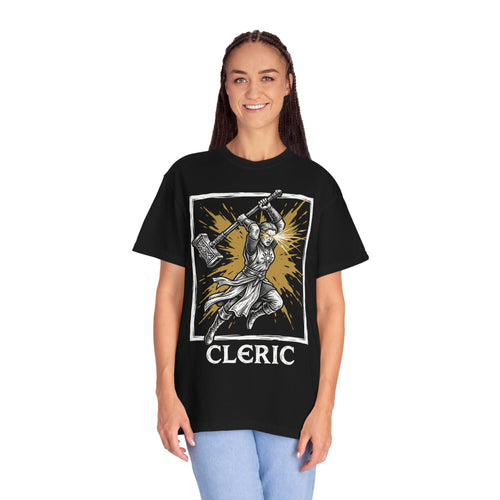 Cleric Class T-Shirt | D&D Divine Hammer & Healer Gift | Unisex Comfort Colors® 1717 Female Design