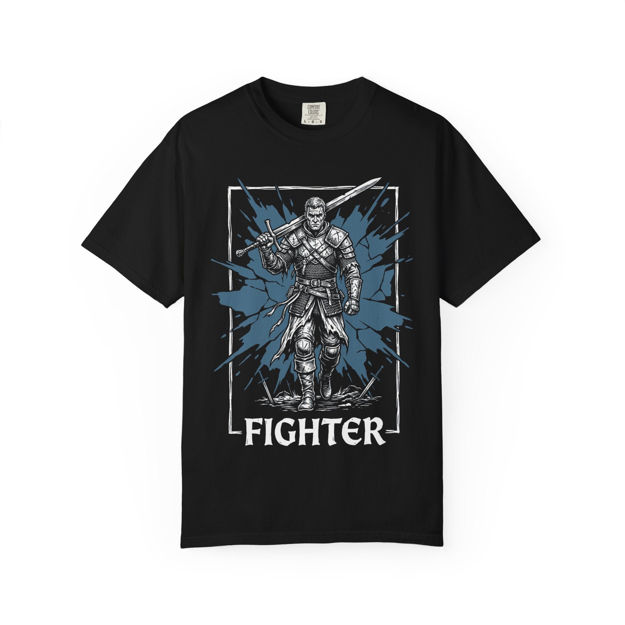 Fighter Class T-Shirt | D&D Warrior & Greatsword Gift | Unisex Comfort Colors® 1717 Male Design
