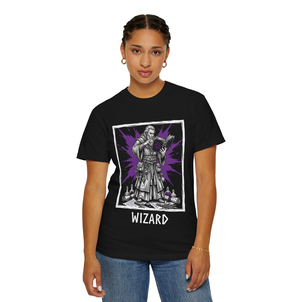Wizard Class T-Shirt | D&D Arcane Magic & Spellbook Gift | Unisex Comfort Colors® 1717 Male Design