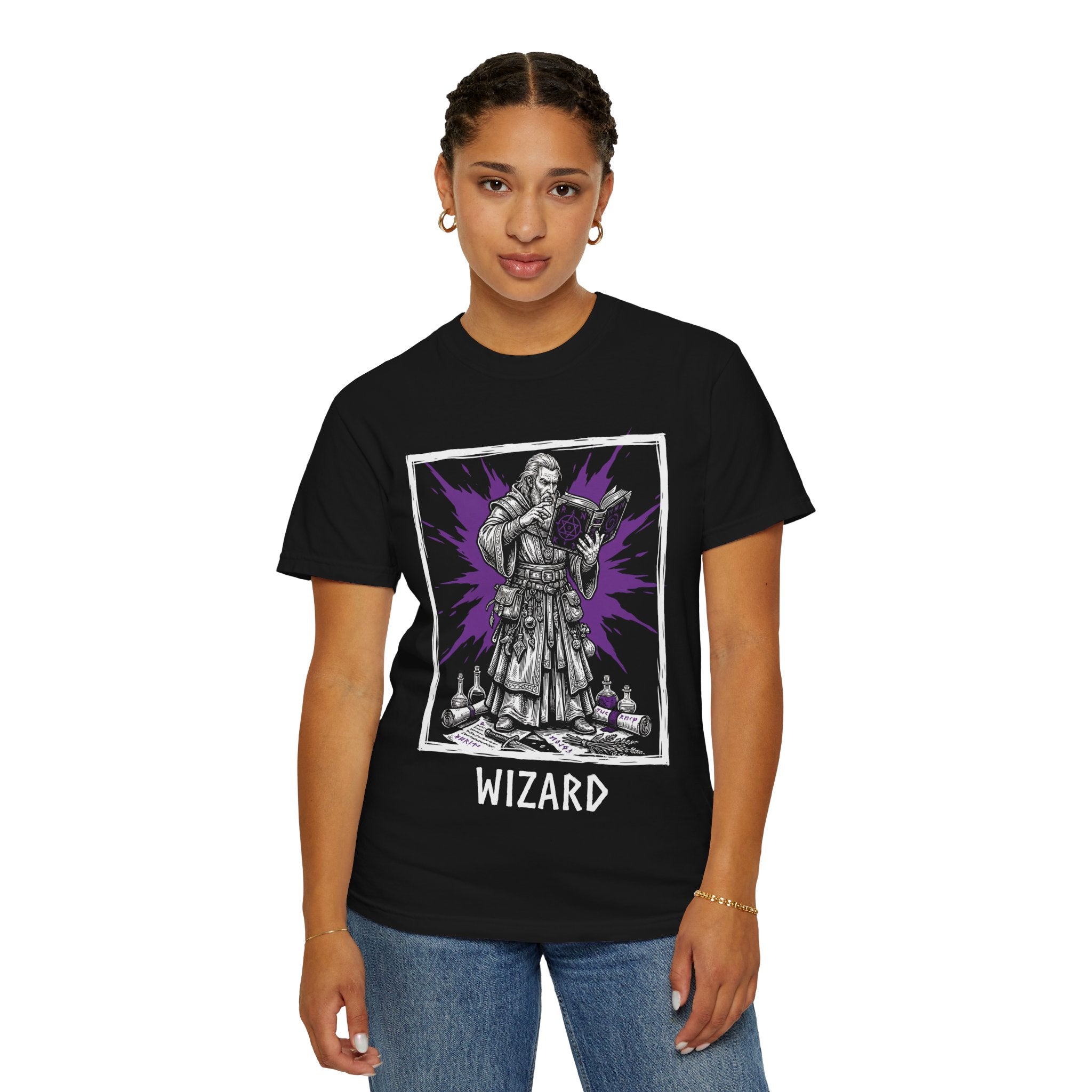 Wizard Class T-Shirt | D&D Arcane Magic & Spellbook Gift | Unisex Comfort Colors® 1717 Male Design