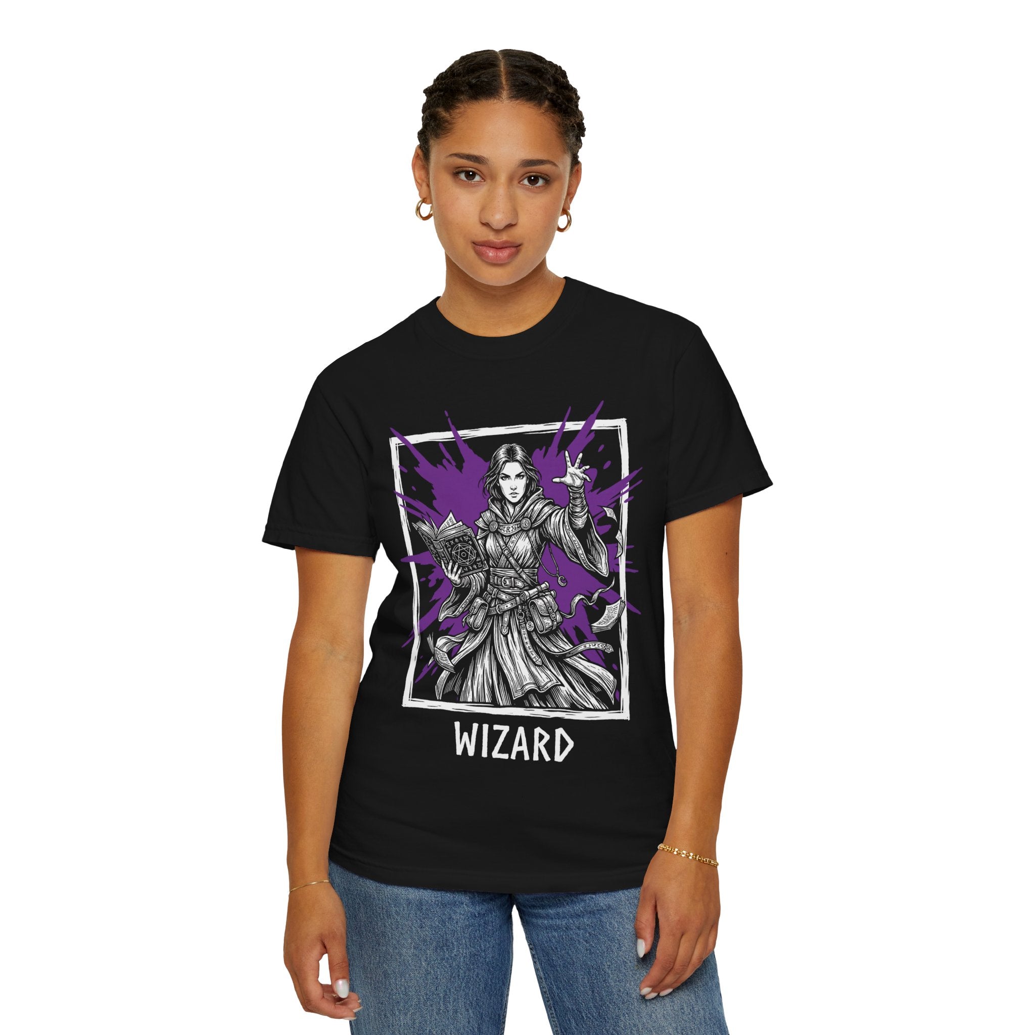 Wizard Class T-Shirt | D&D Arcane Magic & Spellbook Gift | Unisex Comfort Colors® 1717 Female Design