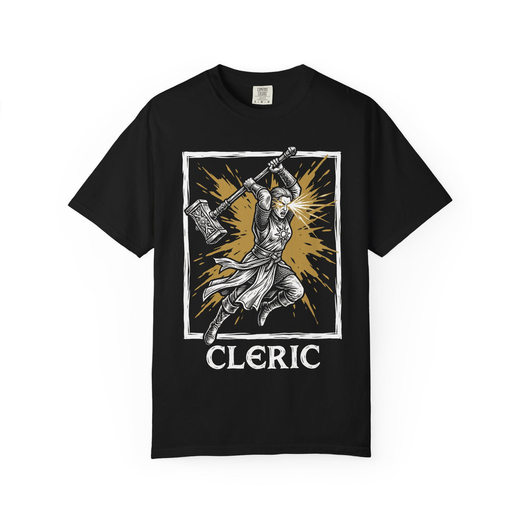 Cleric Class T-Shirt | D&D Divine Hammer & Healer Gift | Unisex Comfort Colors® 1717 Female Design