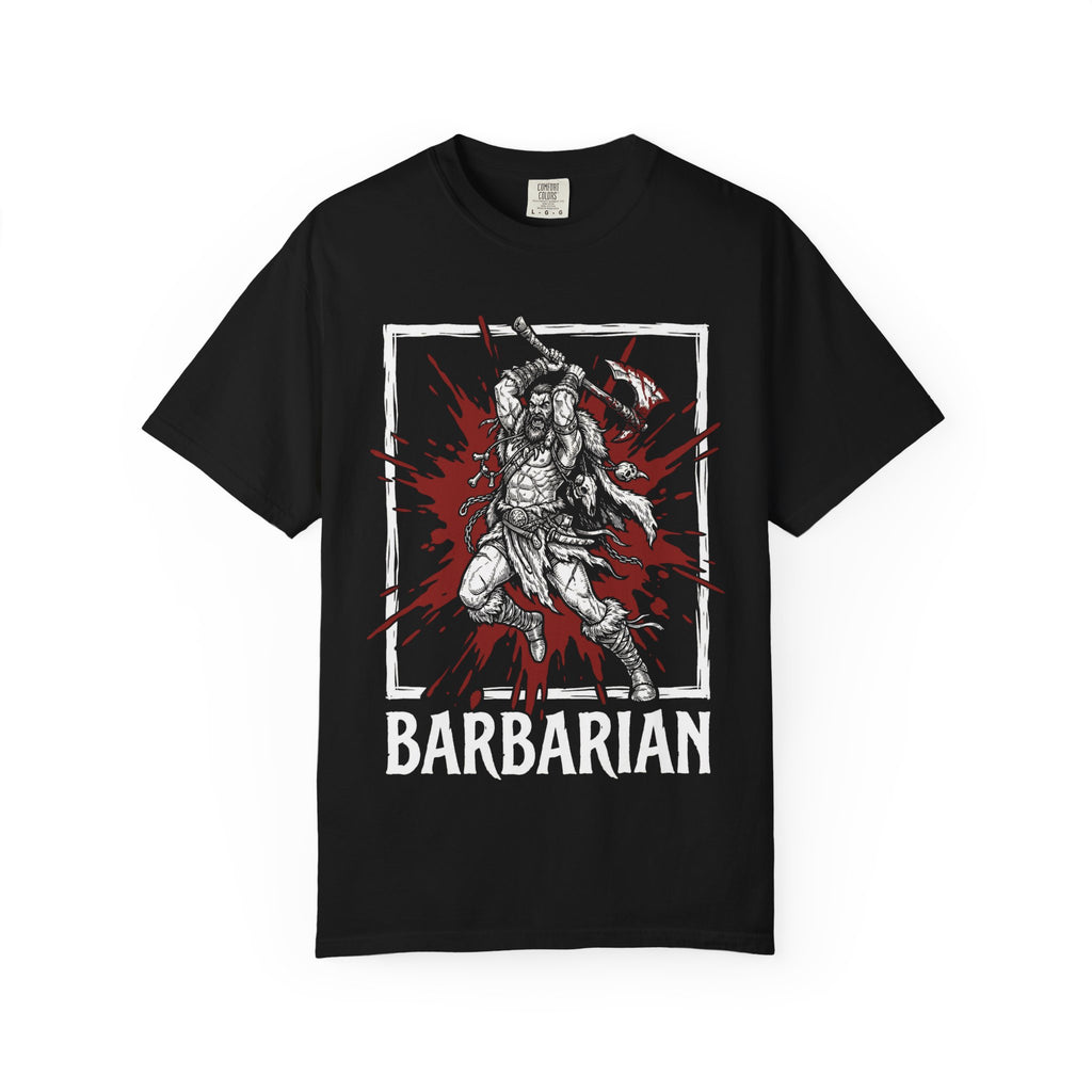 Barbarian Class T-Shirt | D&D Rage & Great Axe Gift | Unisex Comfort Colors® 1717 Male Design