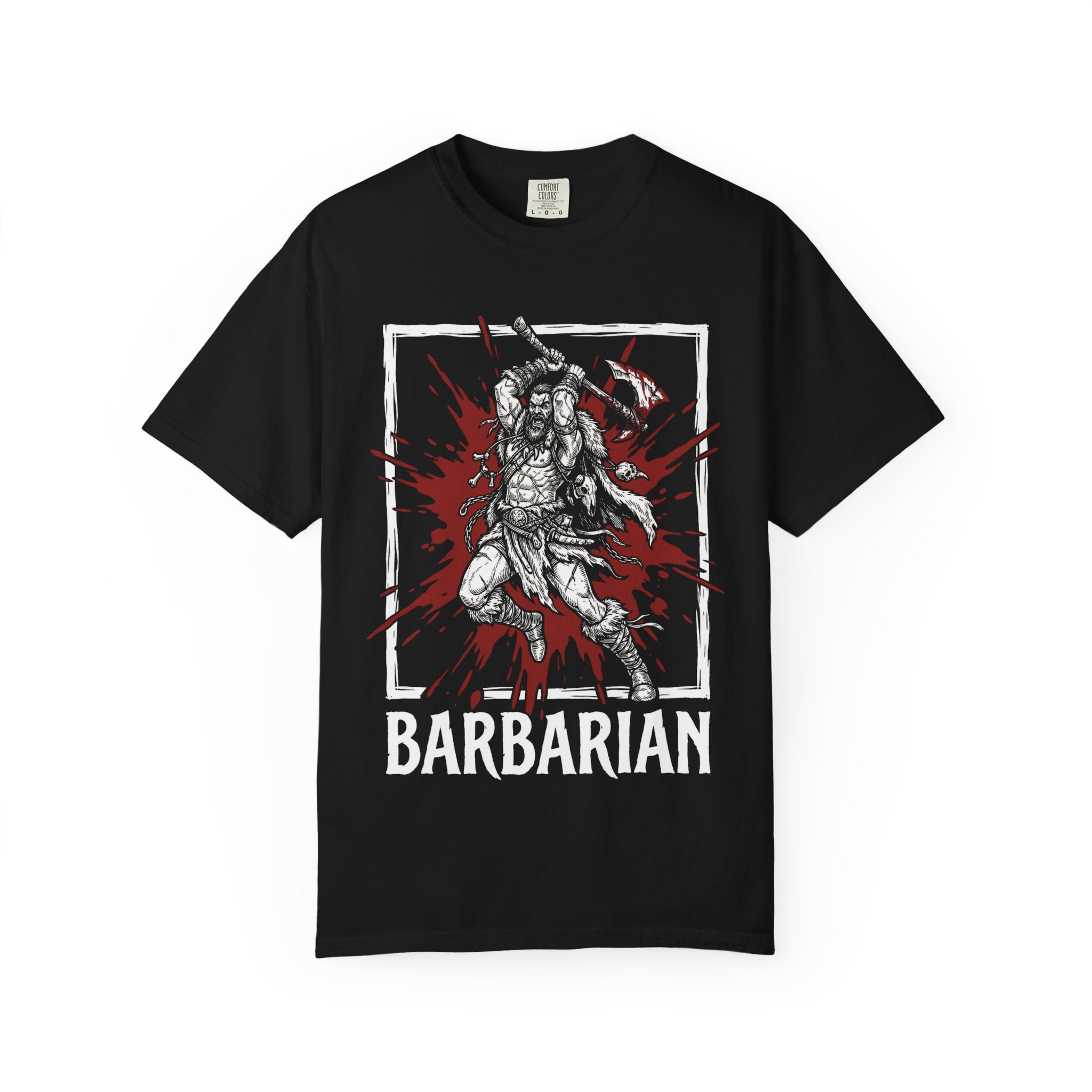Barbarian Class T-Shirt | D&D Rage & Great Axe Gift | Unisex Comfort Colors® 1717 Male Design