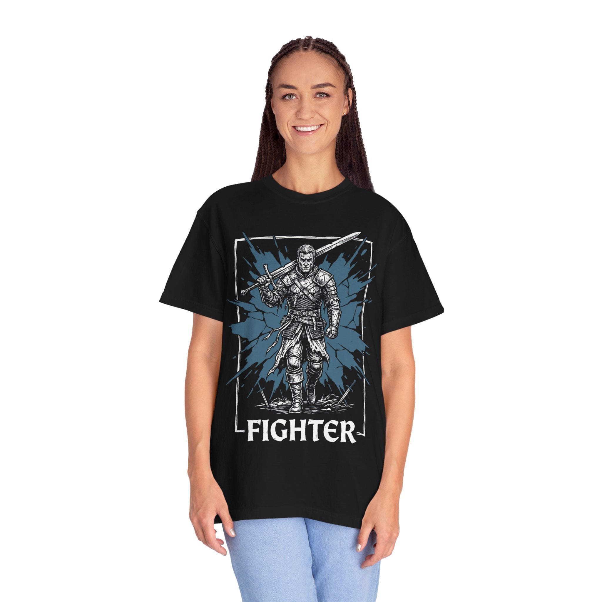 Fighter Class T-Shirt | D&D Warrior & Greatsword Gift | Unisex Comfort Colors® 1717 Male Design