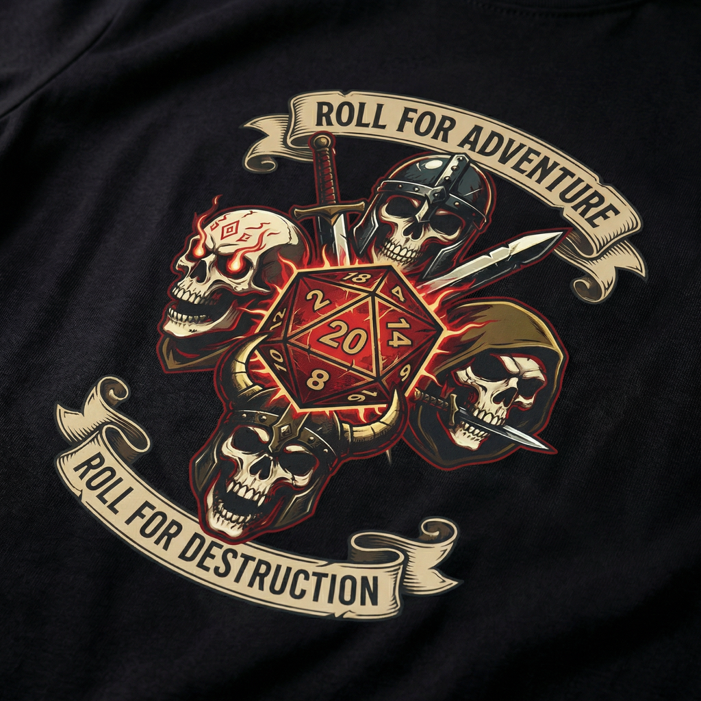 Roll for Adventure T-Shirt | D20 Skull Dice RPG Gift | Unisex Comfort Colors® 1717