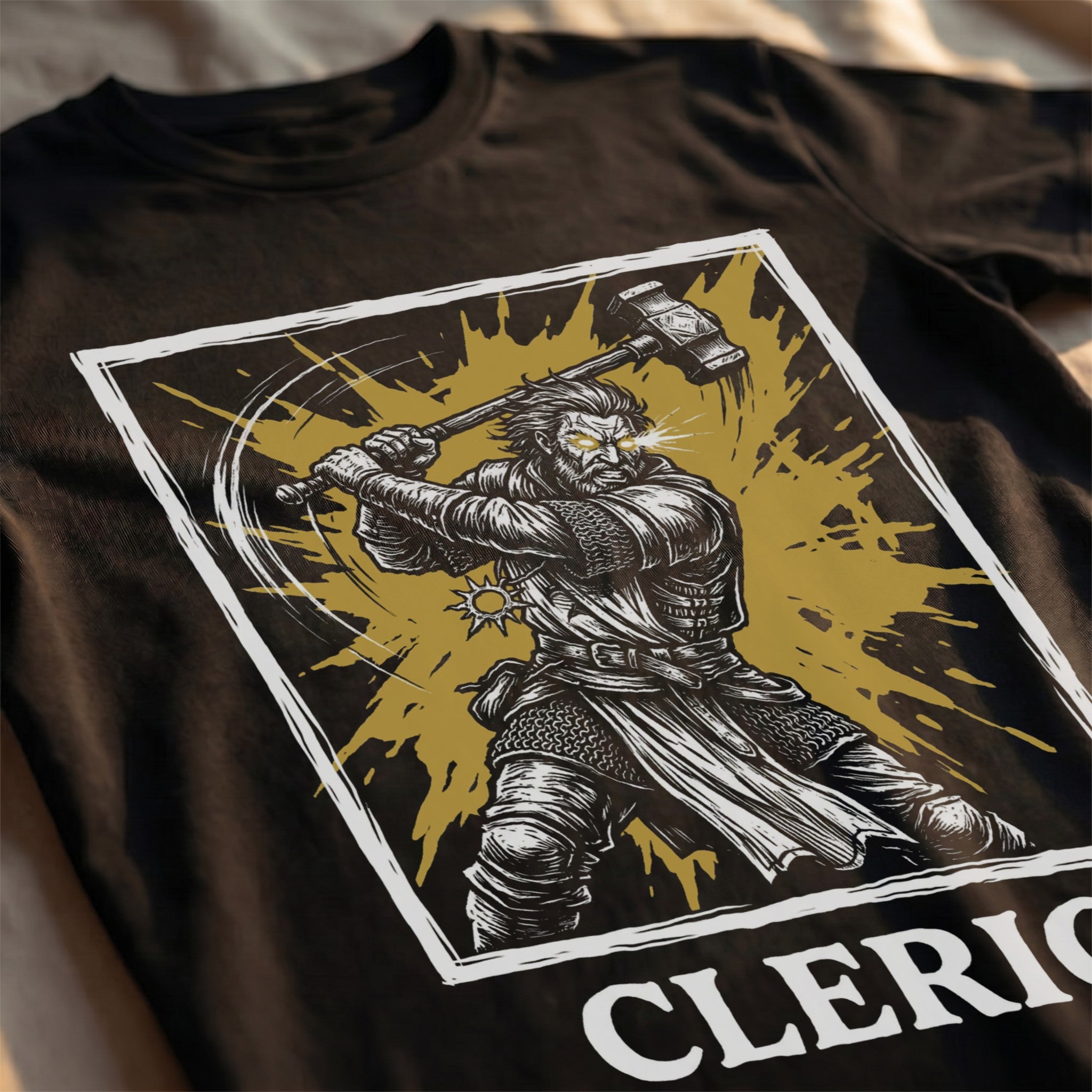 Cleric Class T-Shirt | D&D Divine Hammer & Healer Gift | Unisex Comfort Colors® 1717 Male Design