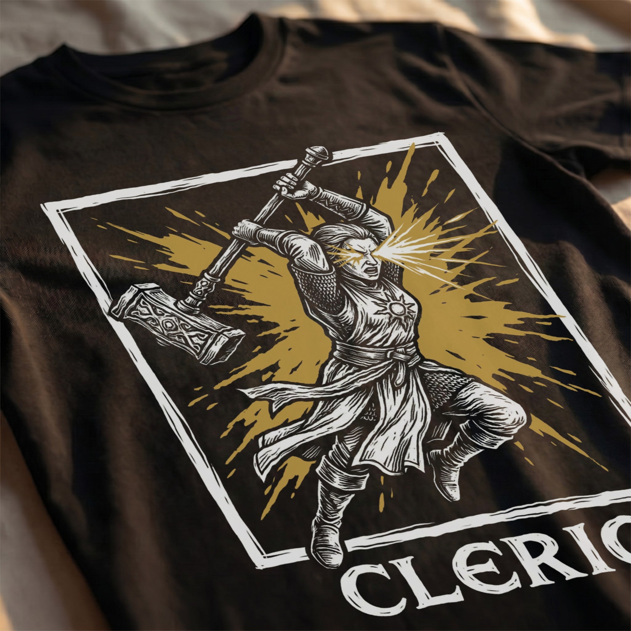 Cleric Class T-Shirt | D&D Divine Hammer & Healer Gift | Unisex Comfort Colors® 1717 Female Design