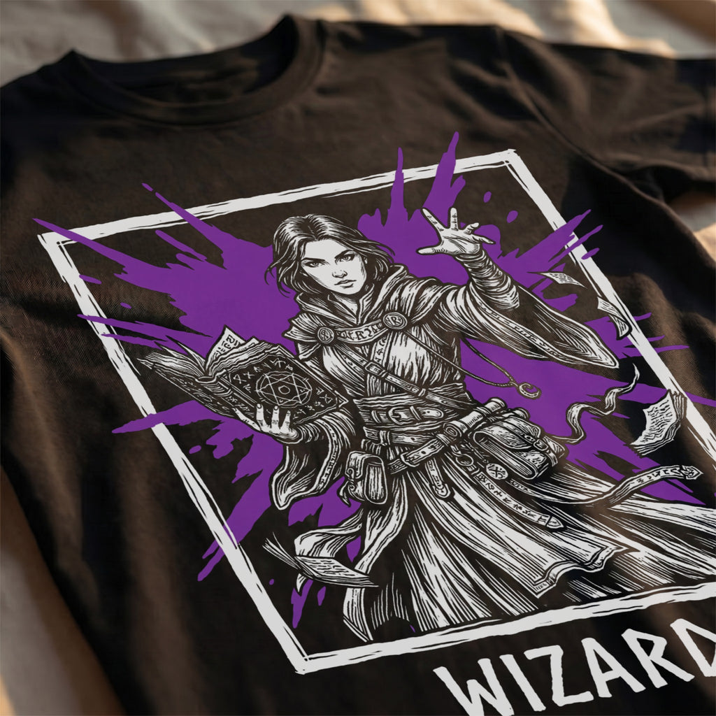 Wizard Class T-Shirt | D&D Arcane Magic & Spellbook Gift | Unisex Comfort Colors® 1717 Female Design