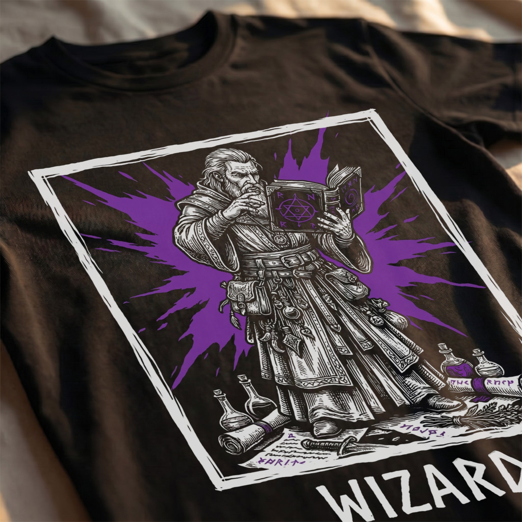 Wizard Class T-Shirt | D&D Arcane Magic & Spellbook Gift | Unisex Comfort Colors® 1717 Male Design