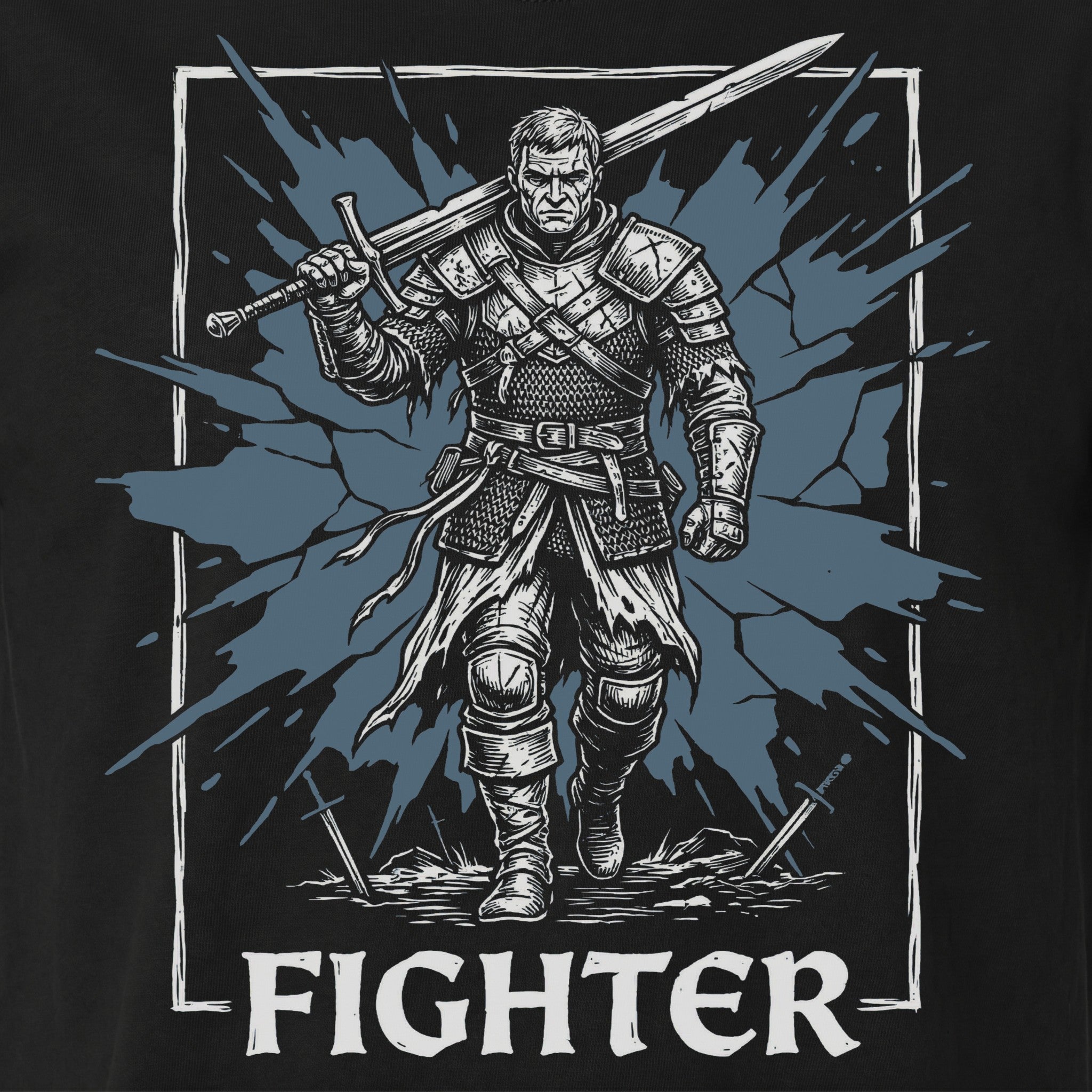 Fighter Class T-Shirt | D&D Warrior & Greatsword Gift | Unisex Comfort Colors® 1717 Male Design