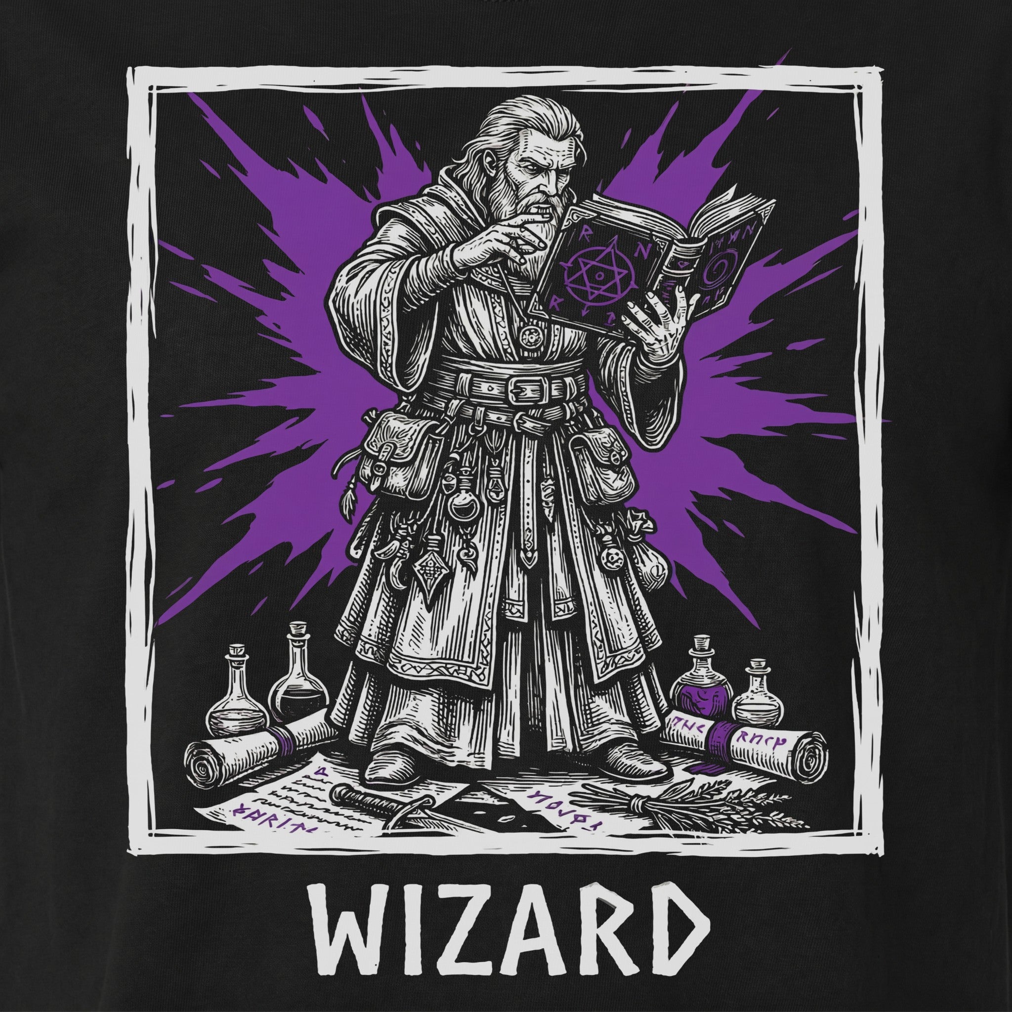 Wizard Class T-Shirt | D&D Arcane Magic & Spellbook Gift | Unisex Comfort Colors® 1717 Male Design