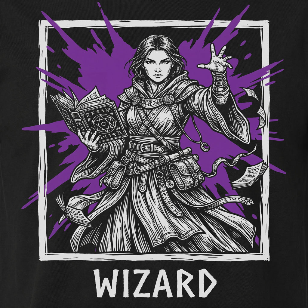 Wizard Class T-Shirt | D&D Arcane Magic & Spellbook Gift | Unisex Comfort Colors® 1717 Female Design