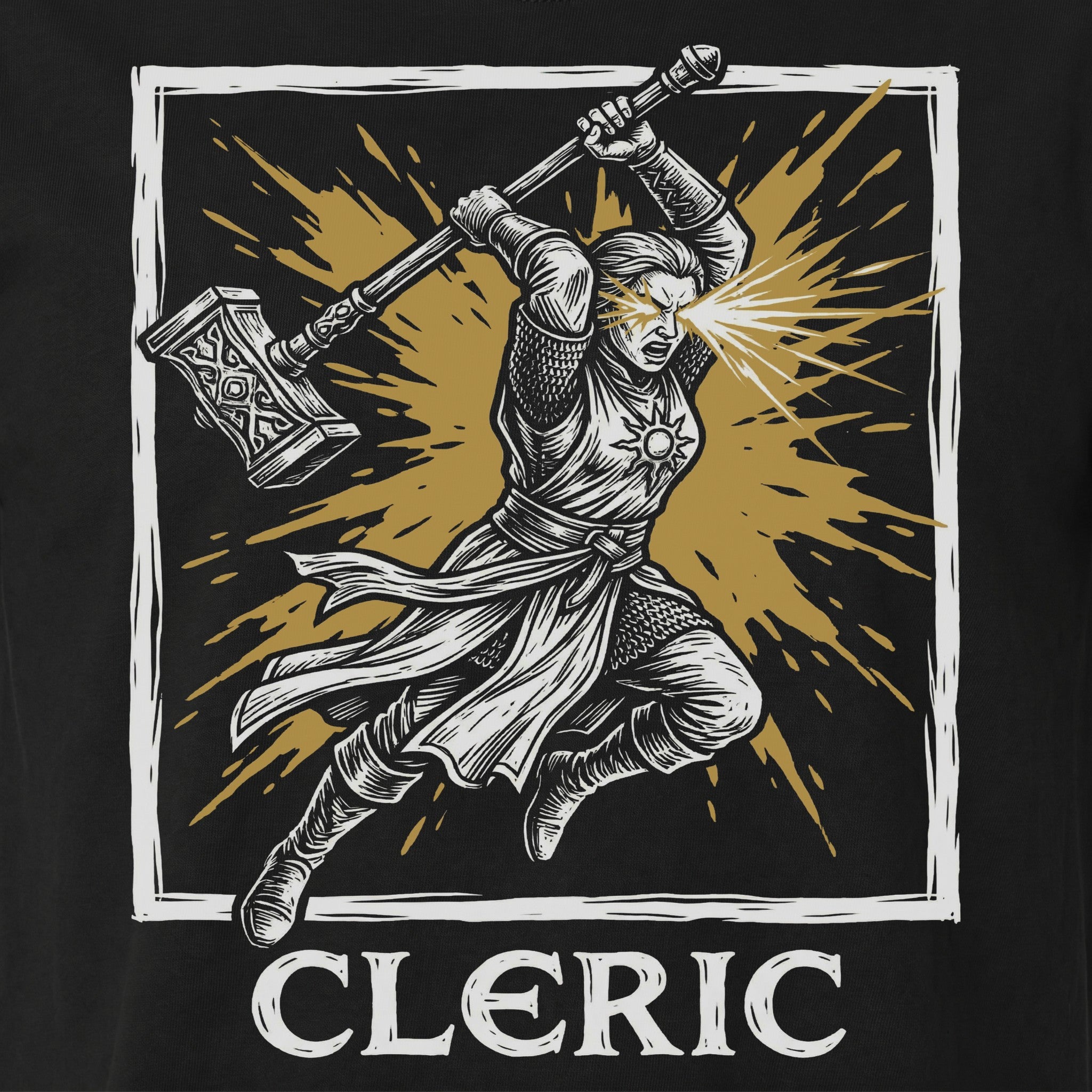 Cleric Class T-Shirt | D&D Divine Hammer & Healer Gift | Unisex Comfort Colors® 1717 Female Design