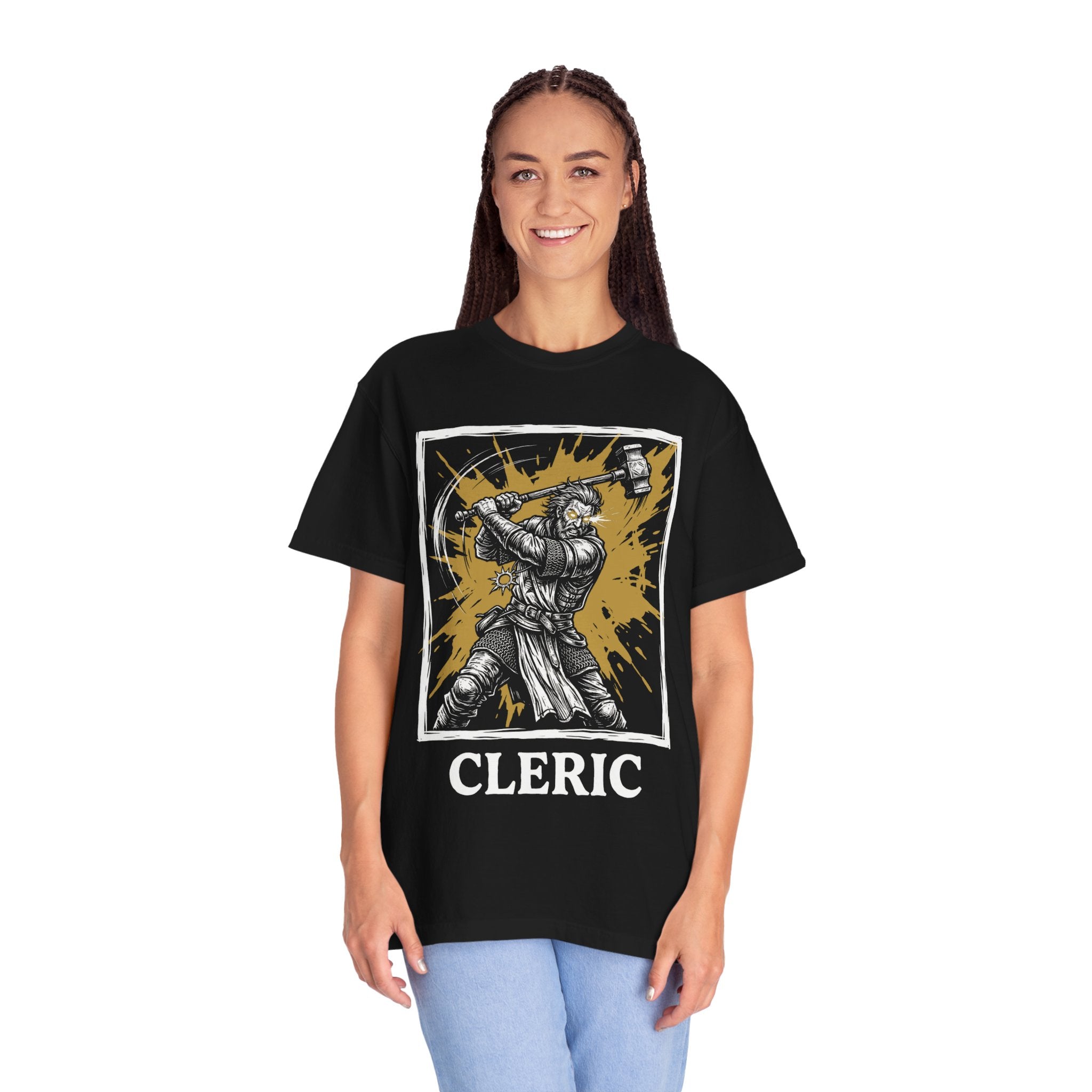 Cleric Class T-Shirt | D&D Divine Hammer & Healer Gift | Unisex Comfort Colors® 1717 Male Design