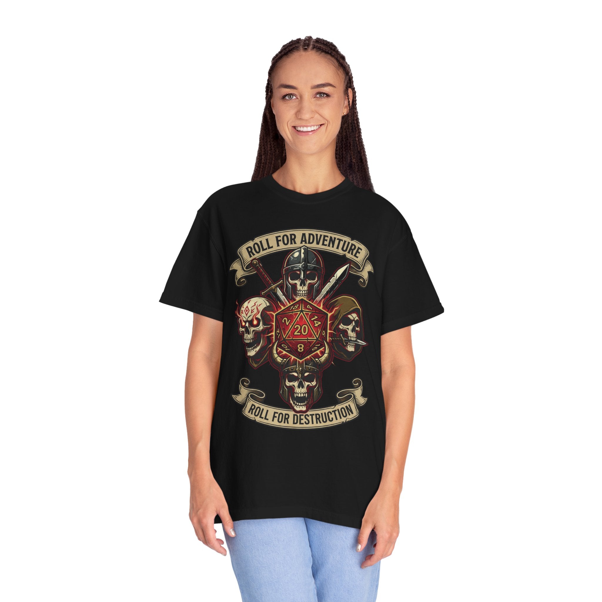 Roll for Adventure T-Shirt | D20 Skull Dice RPG Gift | Unisex Comfort Colors® 1717