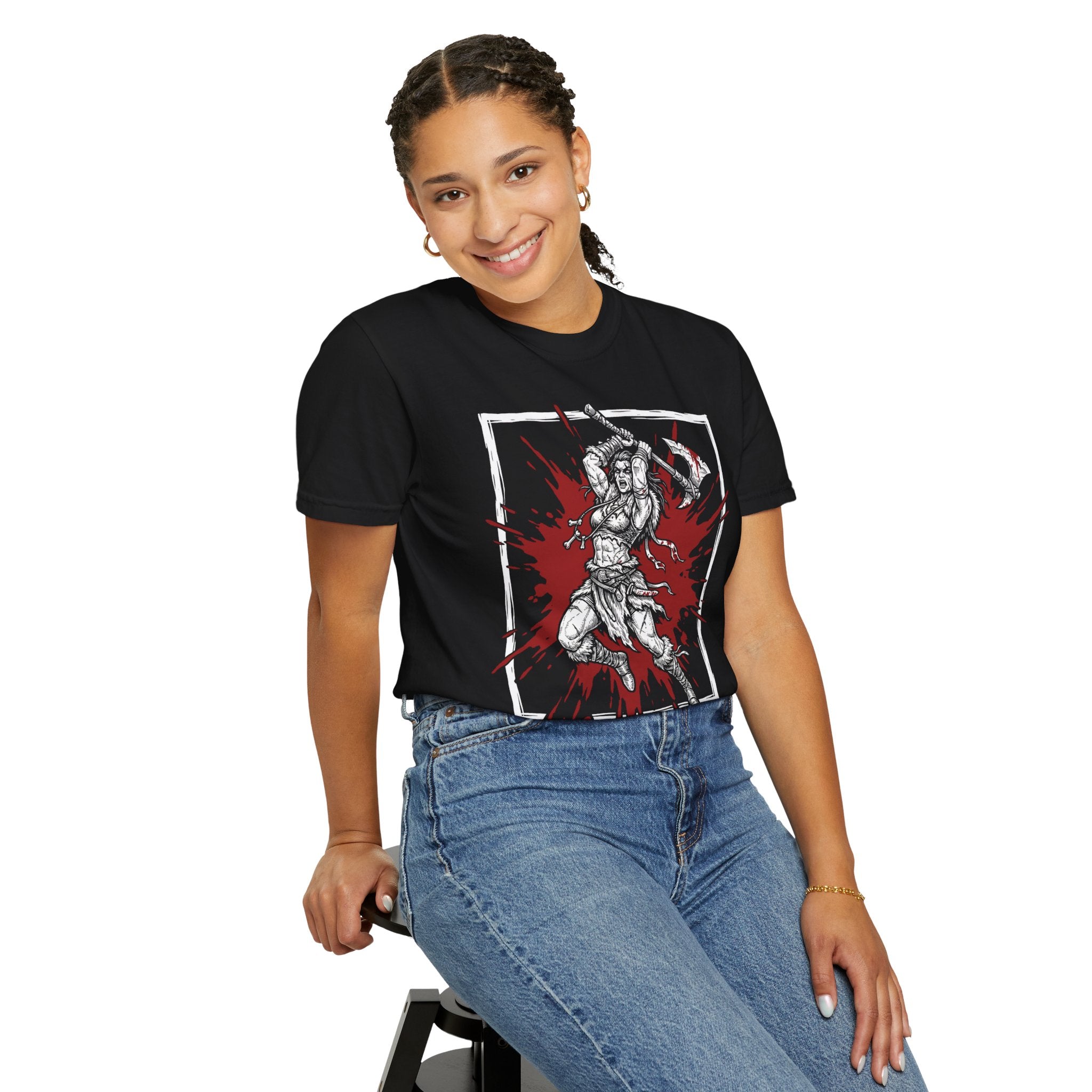 Barbarian Class T-Shirt | D&D Rage & Great Axe Gift | Unisex Comfort Colors® 1717 Female Design
