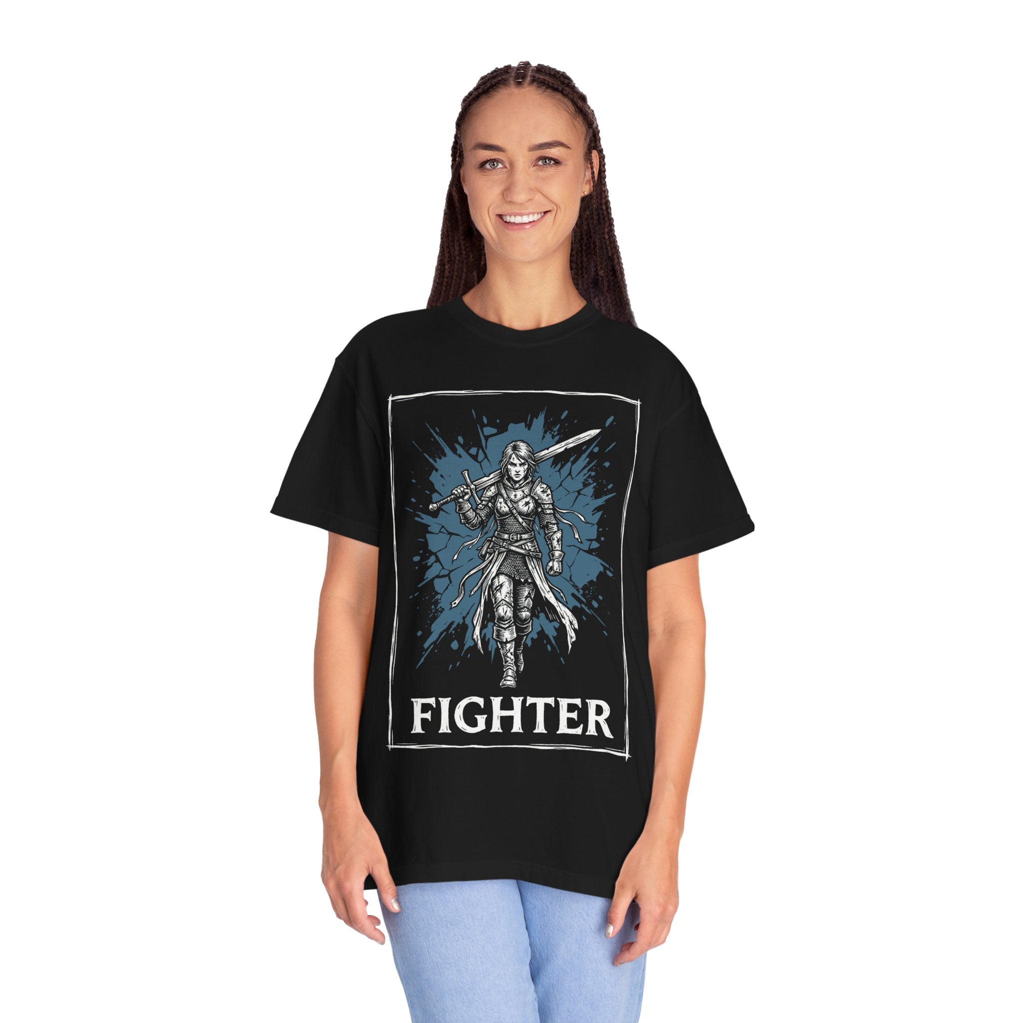 Fighter Class T-Shirt | D&D Warrior & Greatsword Gift | Unisex Comfort Colors® 1717 Female Design