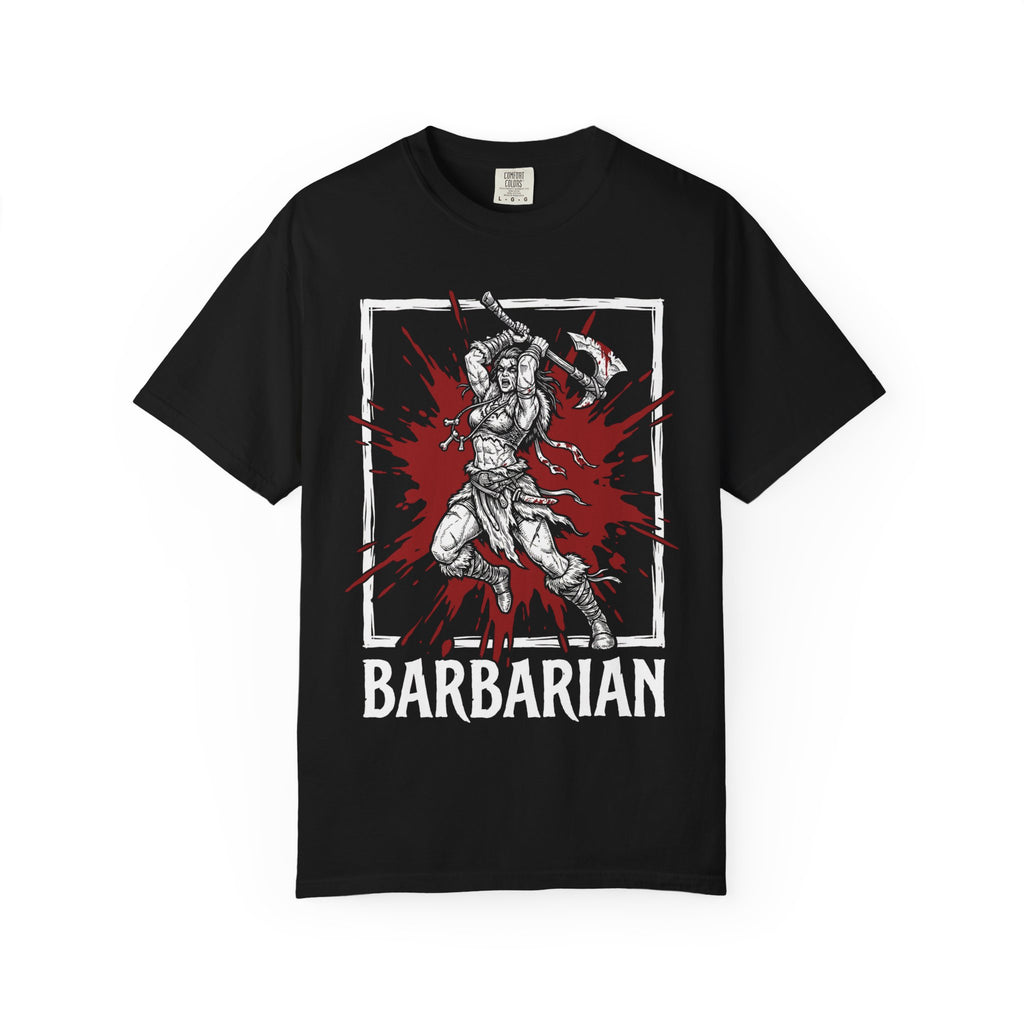Barbarian Class T-Shirt | D&D Rage & Great Axe Gift | Unisex Comfort Colors® 1717 Female Design