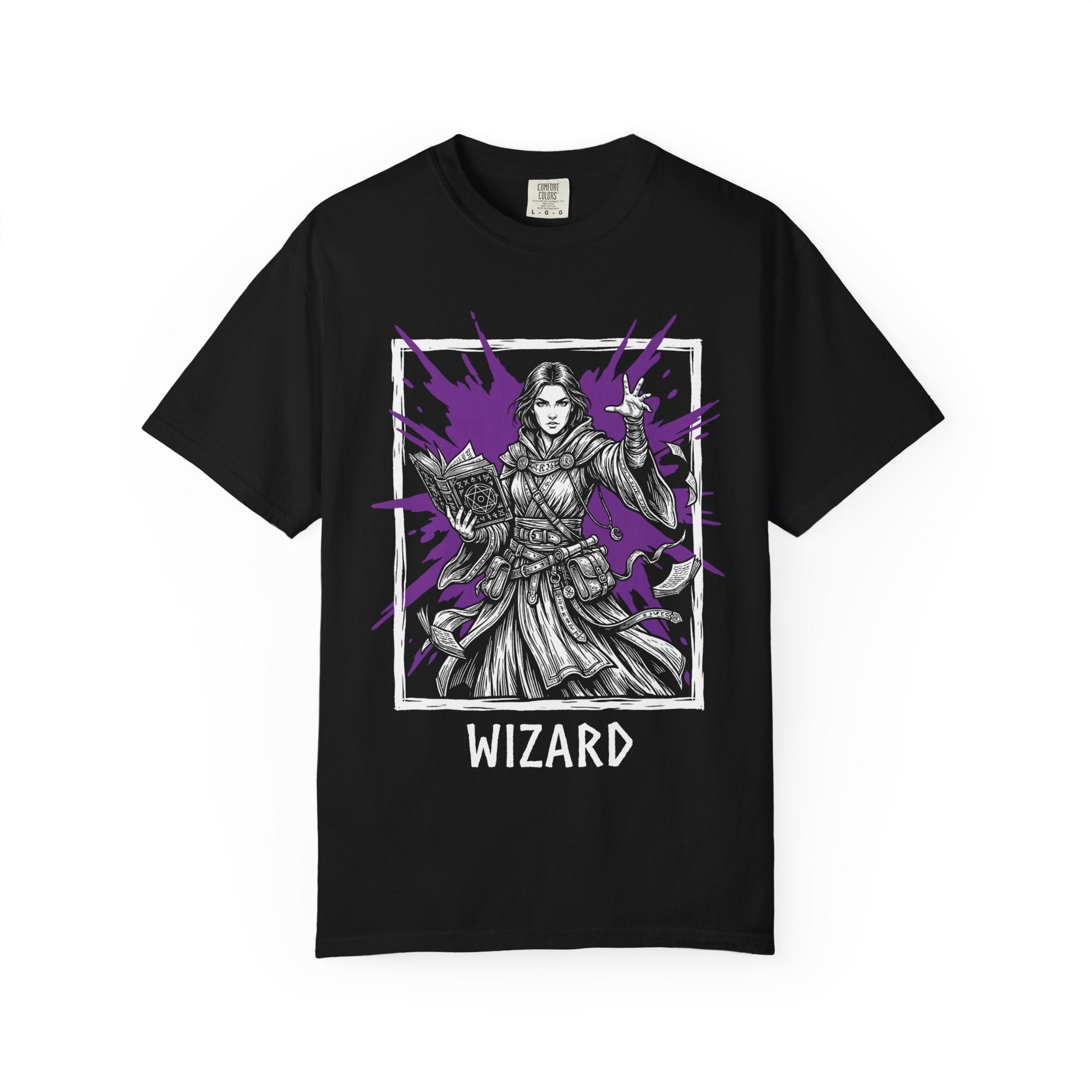 Wizard Class T-Shirt | D&D Arcane Magic & Spellbook Gift | Unisex Comfort Colors® 1717 Female Design