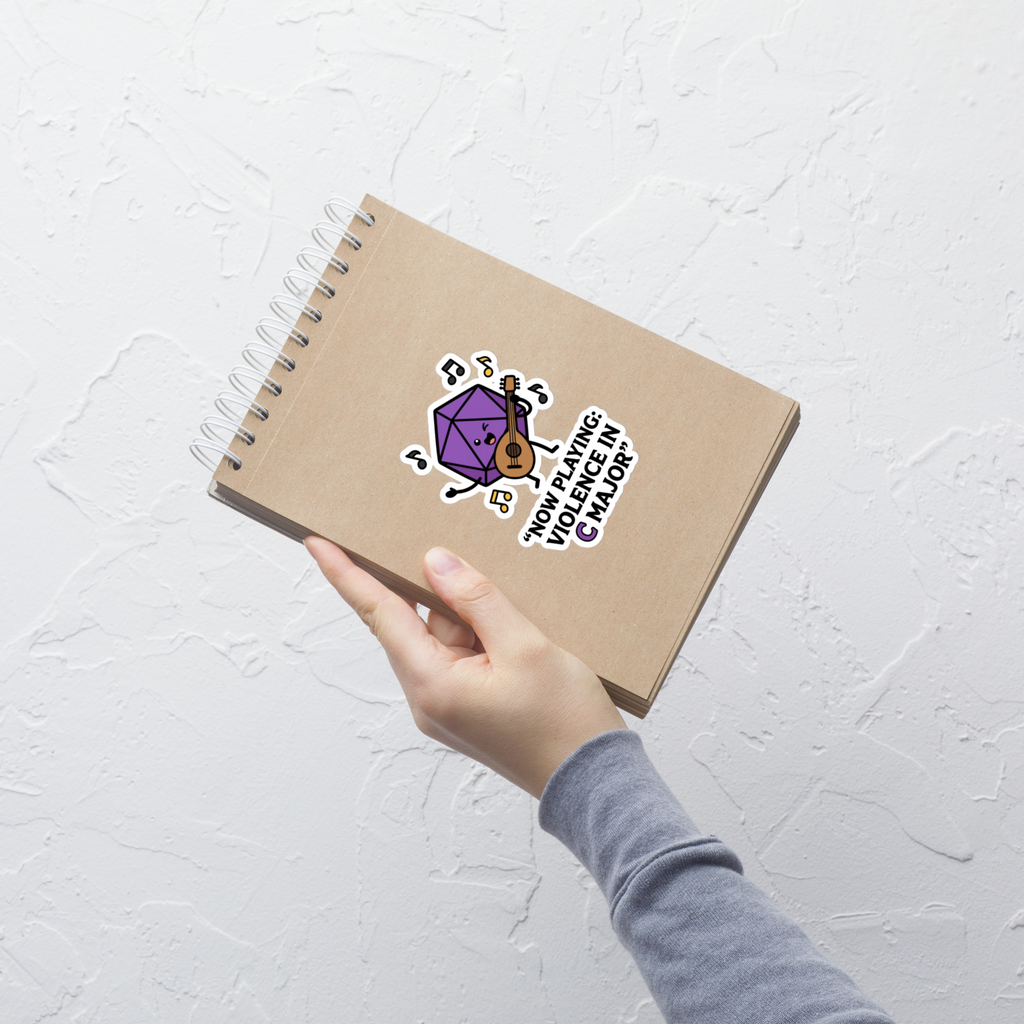 Now Playing: Violence in C Major Sticker | Funny Bard D20 RPG Vinyl Decal